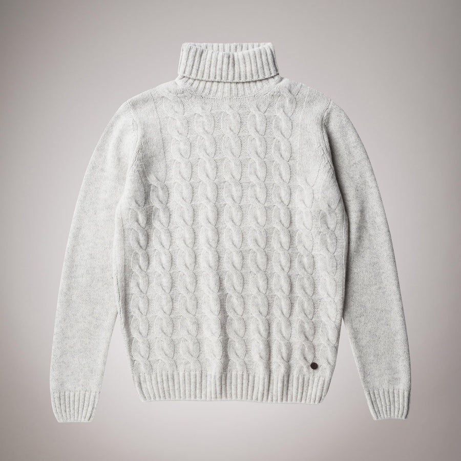 Wool cable knit polo neck jumper