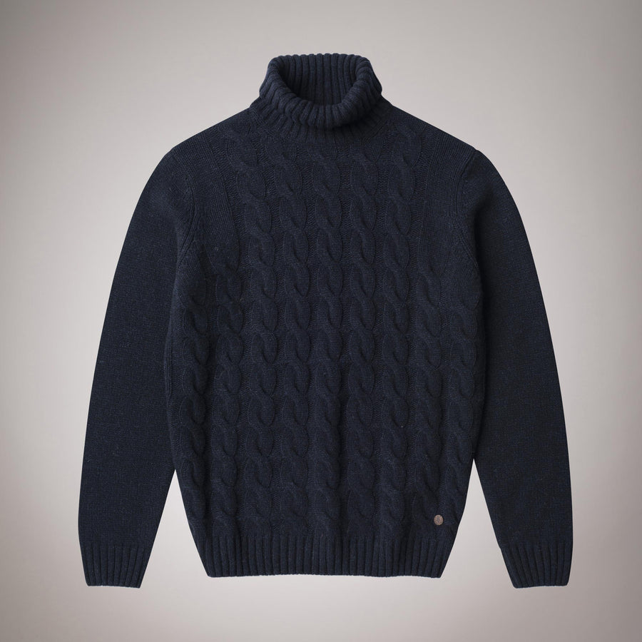 Wool cable knit polo neck jumper