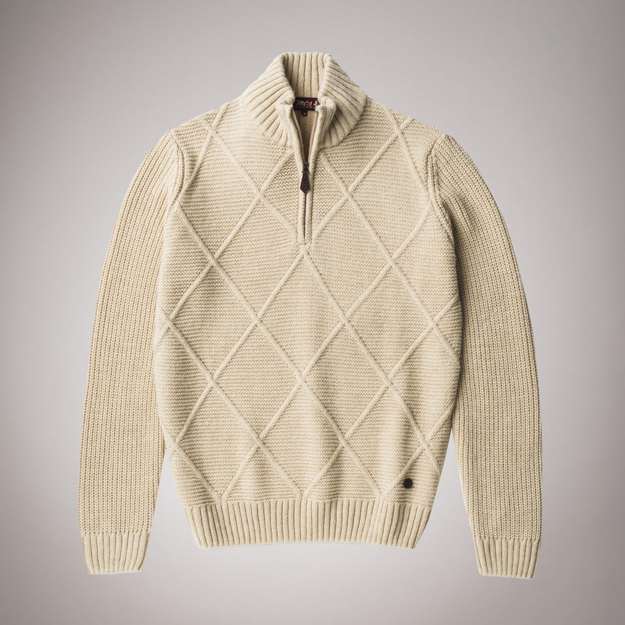 Maglione collo alto con trama a rombi e zip corta