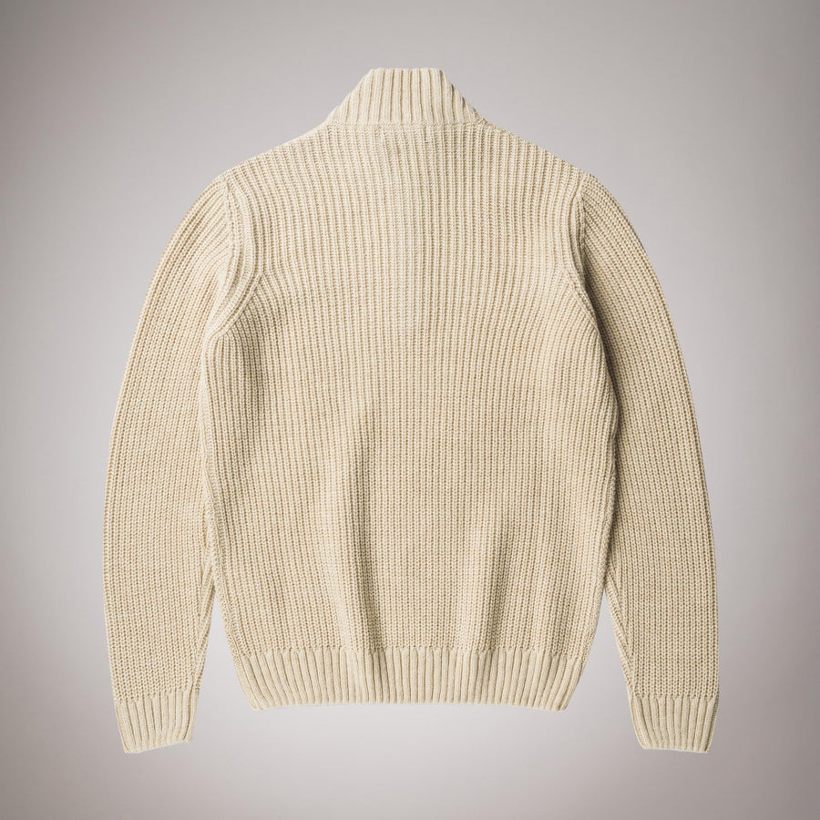 Maglione collo alto con trama a rombi e zip corta