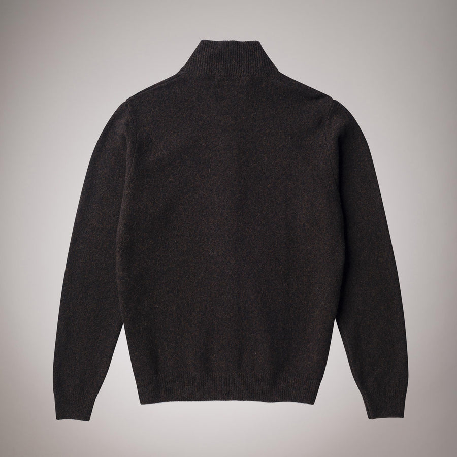 Full-zip polo neck jumper in mouliné lambswool