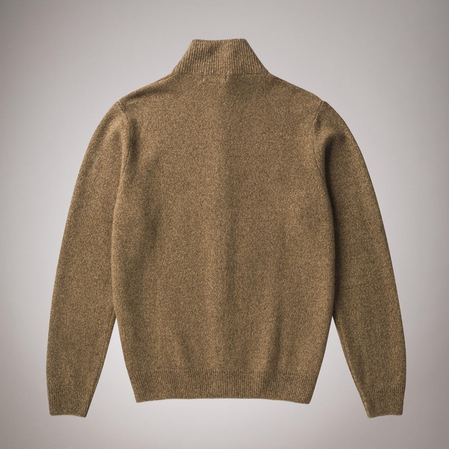 Full-zip polo neck jumper in mouliné lambswool
