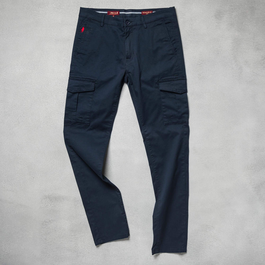 Pantaloni cargo con tasche laterali in gabardina stretch