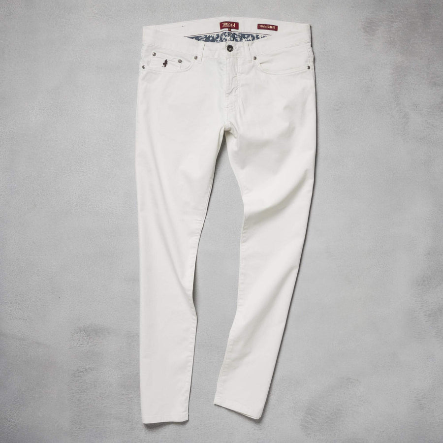 Pantaloni cinque tasche in tessuto spinato