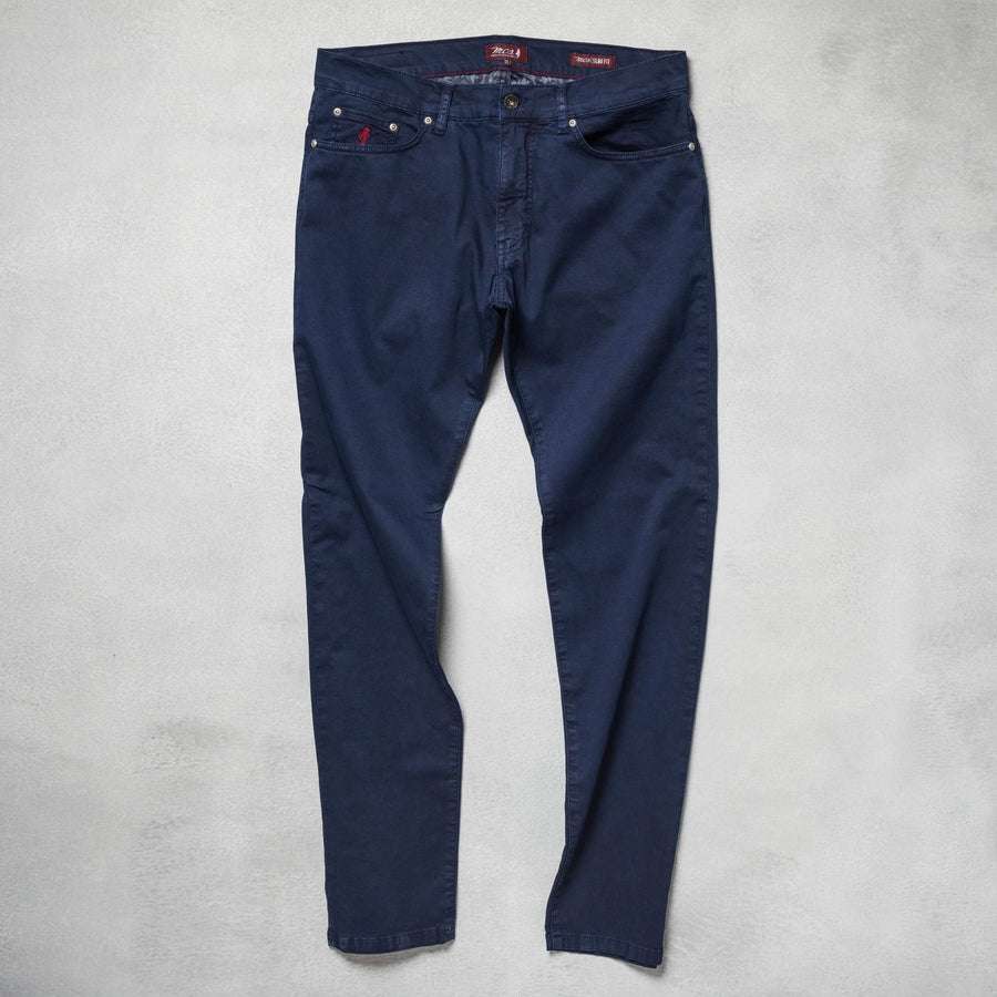 Pantaloni cinque tasche in tessuto spinato