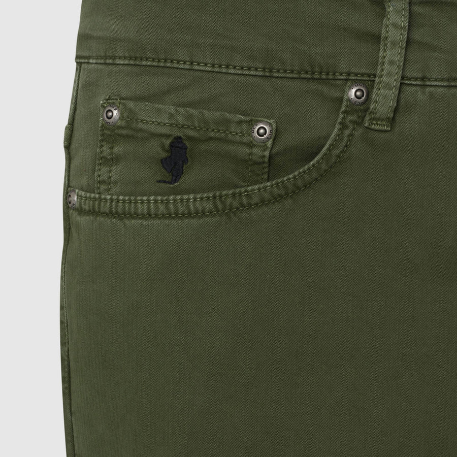 Pantaloni cinque tasche in tessuto spinato