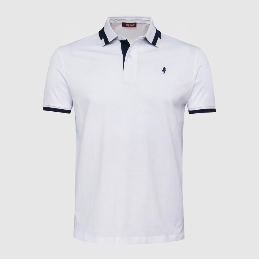 Jersey polo shirt with coloured striped collar