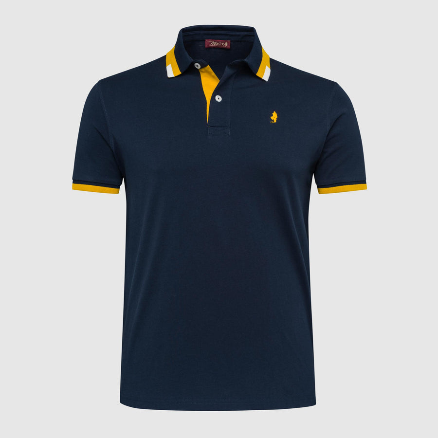 Jersey polo shirt with coloured striped collar
