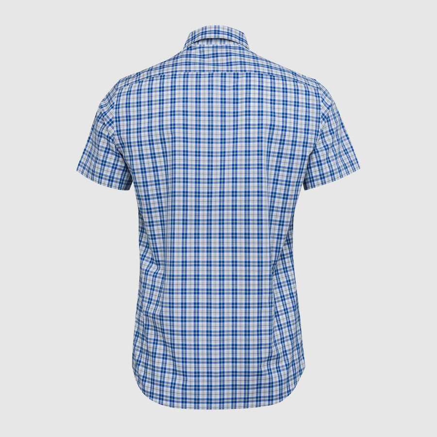 Camicia a quadri su fondo blu a manica corta