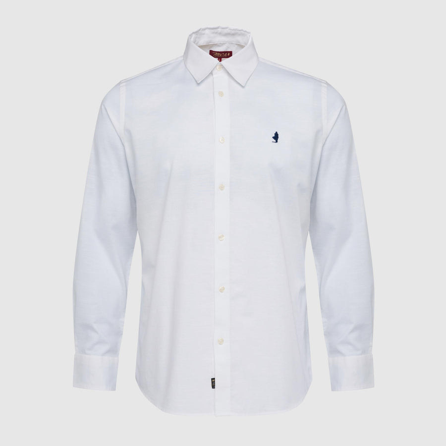 Long-sleeve cotton-linen white shirt