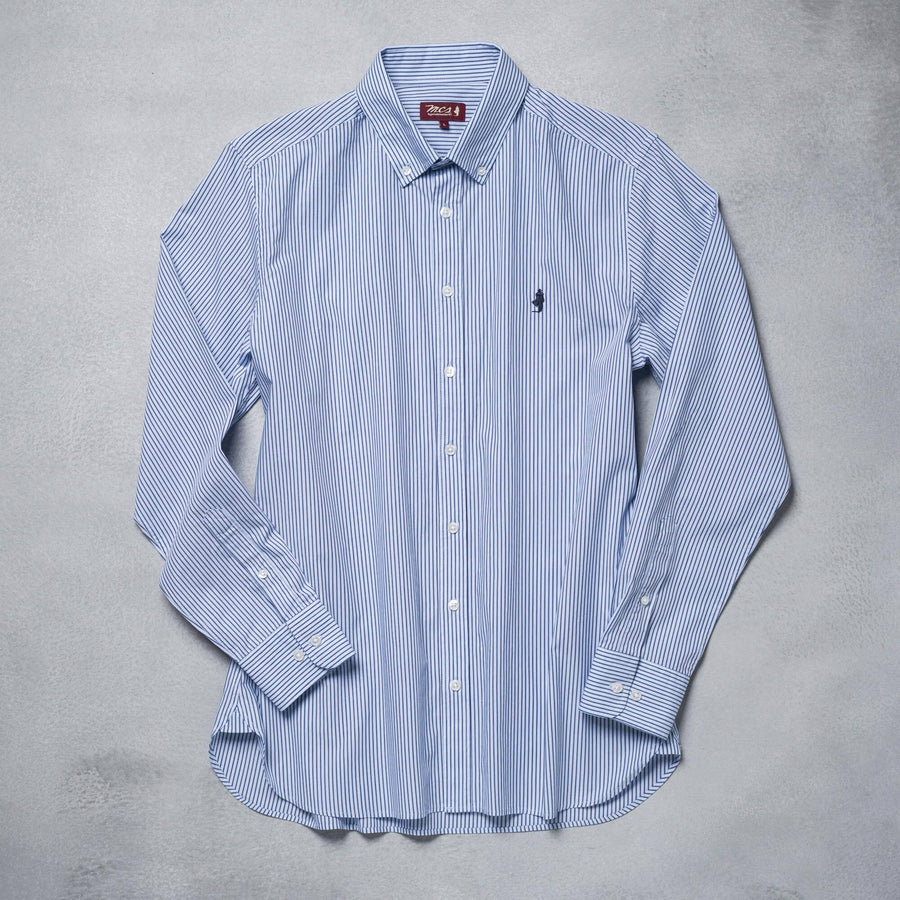Blue and white vertical striped shirt