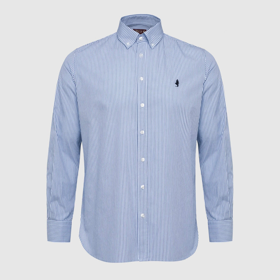 Blue and white vertical striped shirt