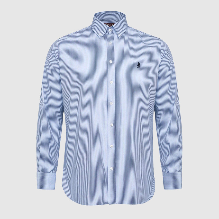 Camicia a righe verticali blu e bianca