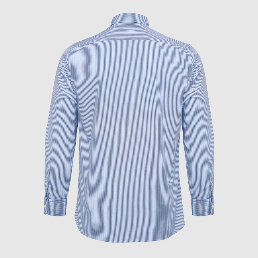 Blue and white vertical striped shirt