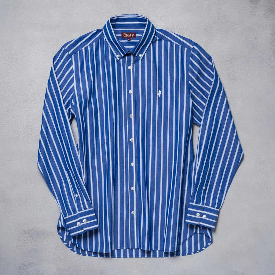 Blue and white vertical striped shirt