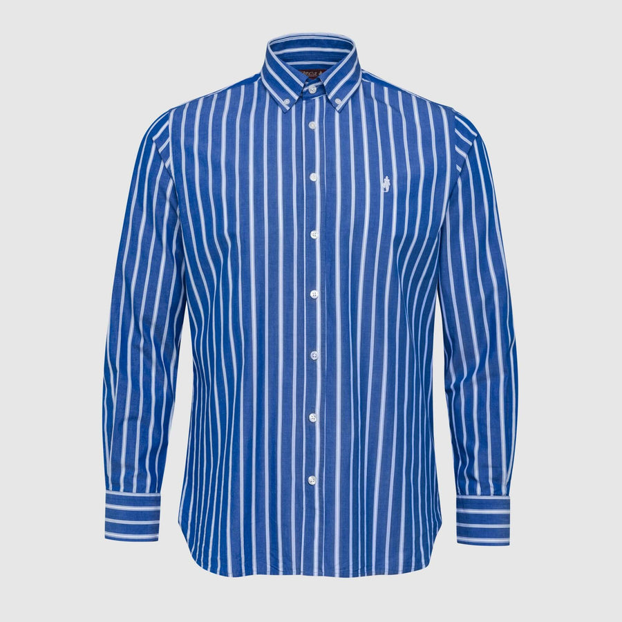 Blue and white vertical striped shirt