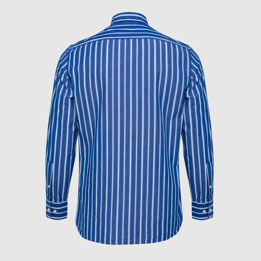 Blue and white vertical striped shirt