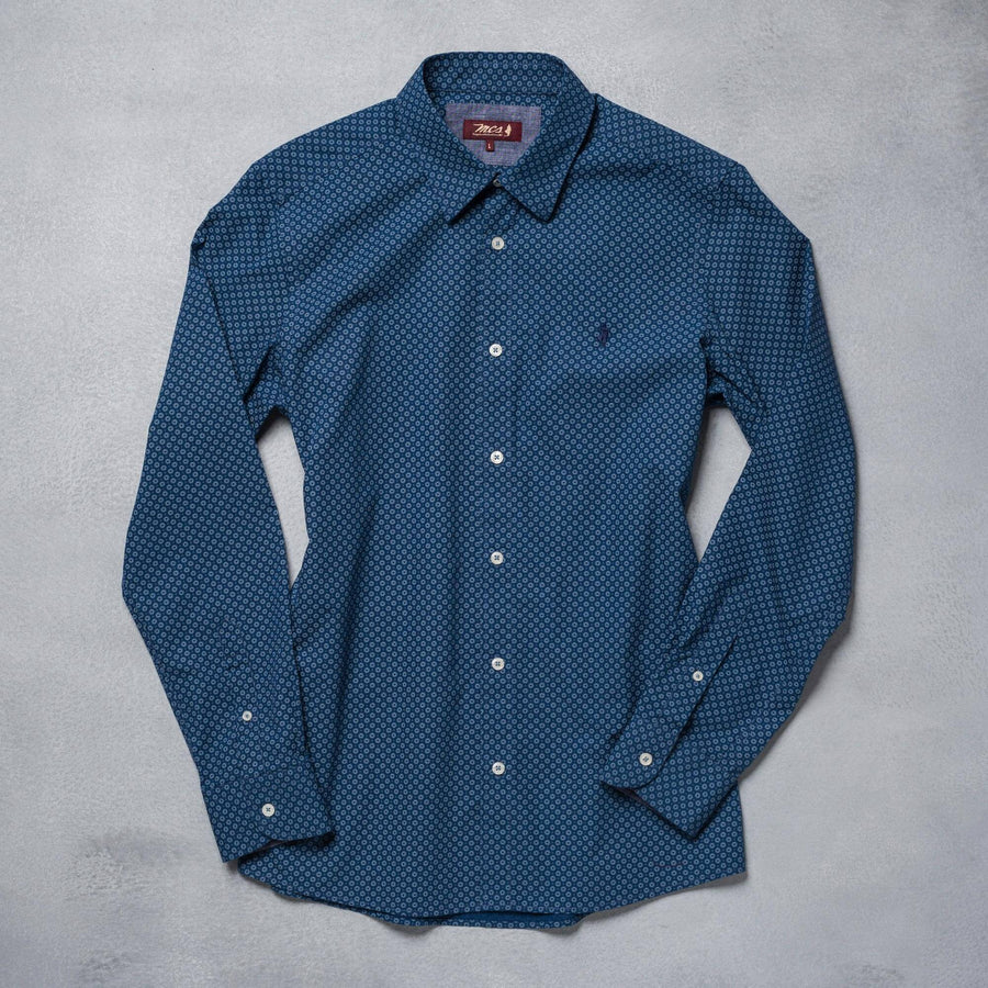 Chambray shirt printed with a micro-pattern