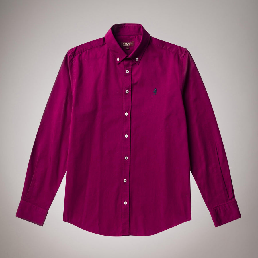 Solid colour button-down shirt in cotton gabardine