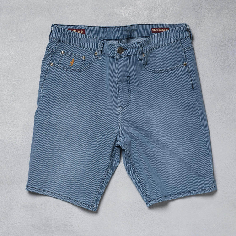 Striped denim Bermuda shorts