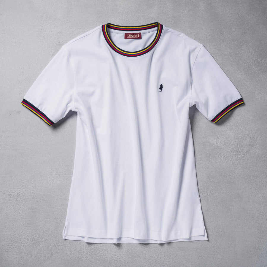Solid Colour T-Shirt with Striped Details | MCS
