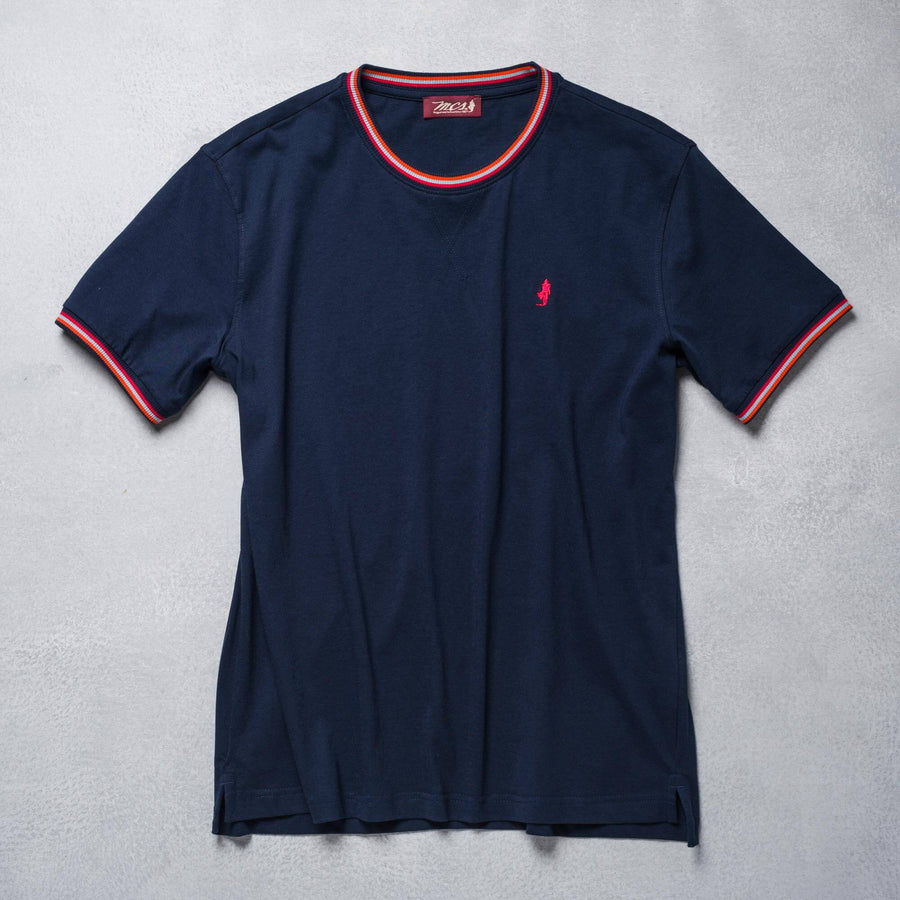 Solid Colour T-Shirt with Striped Details | MCS