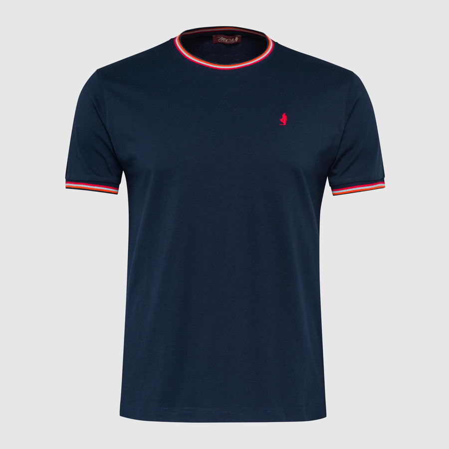 Solid Colour T-Shirt with Striped Details | MCS